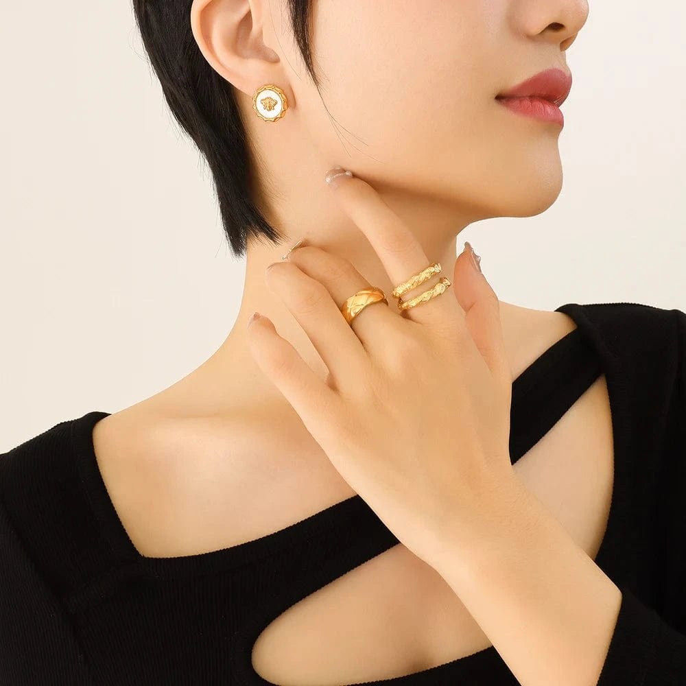 White Haibei Little Bee Print Pendant Double Layer Necklace Women's Earrings Jewelry Set