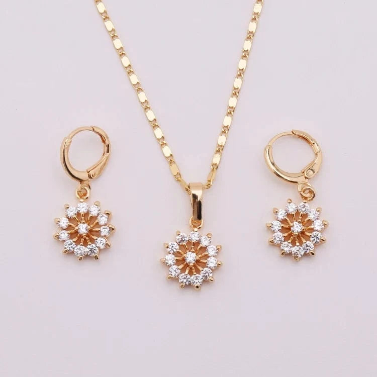 White HD jewelry fashion flower 18k gold plated necklace pendant earring jewelry set for women