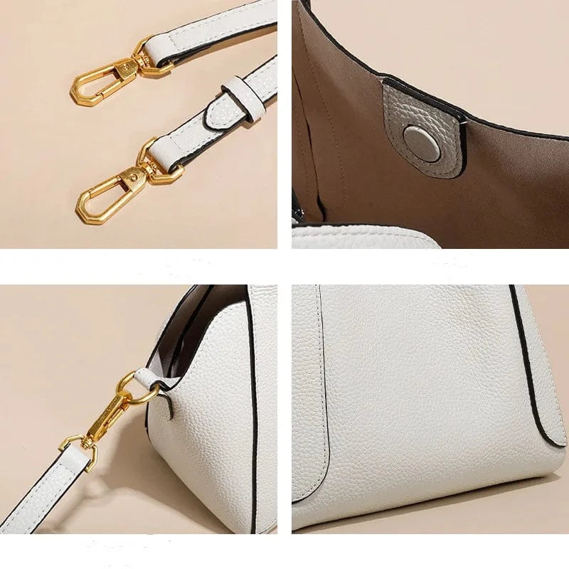 White High quality luxury Genuine Leather women buckle bags handbag