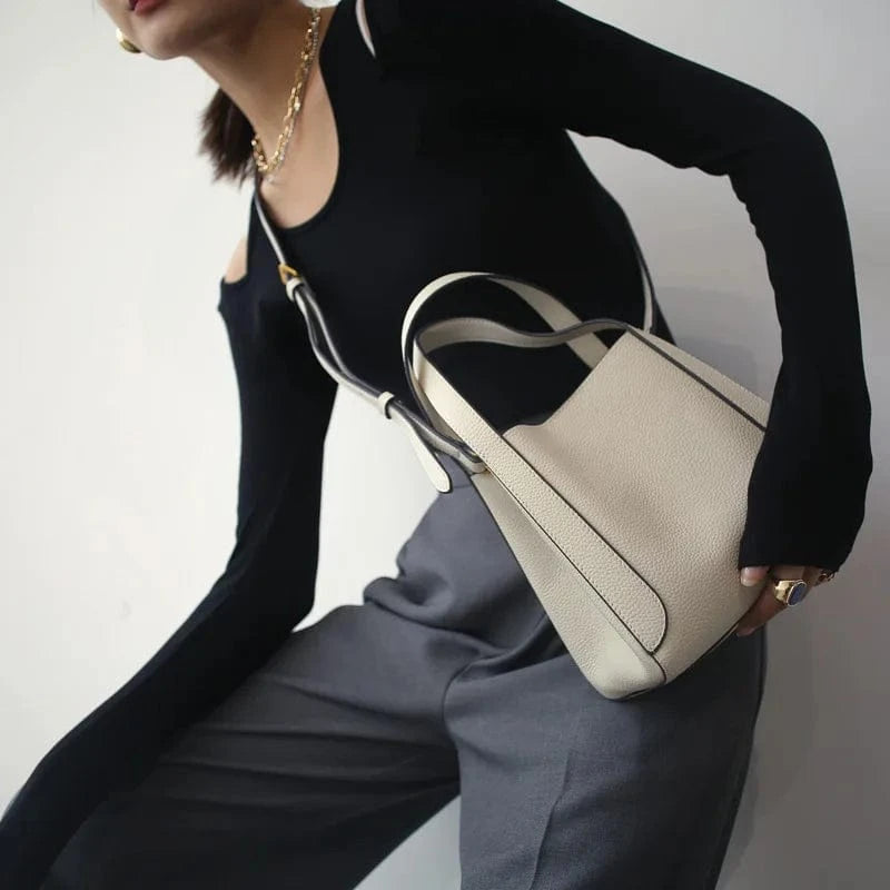 White High quality luxury Genuine Leather women buckle bags handbag