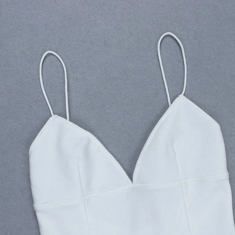 White High Waist Sleeveless Backless Spaghetti Strap Bodycon Evening Bandage Dress