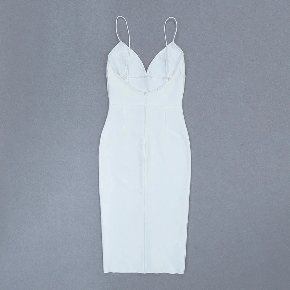 White High Waist Sleeveless Backless Spaghetti Strap Bodycon Evening Bandage Dress
