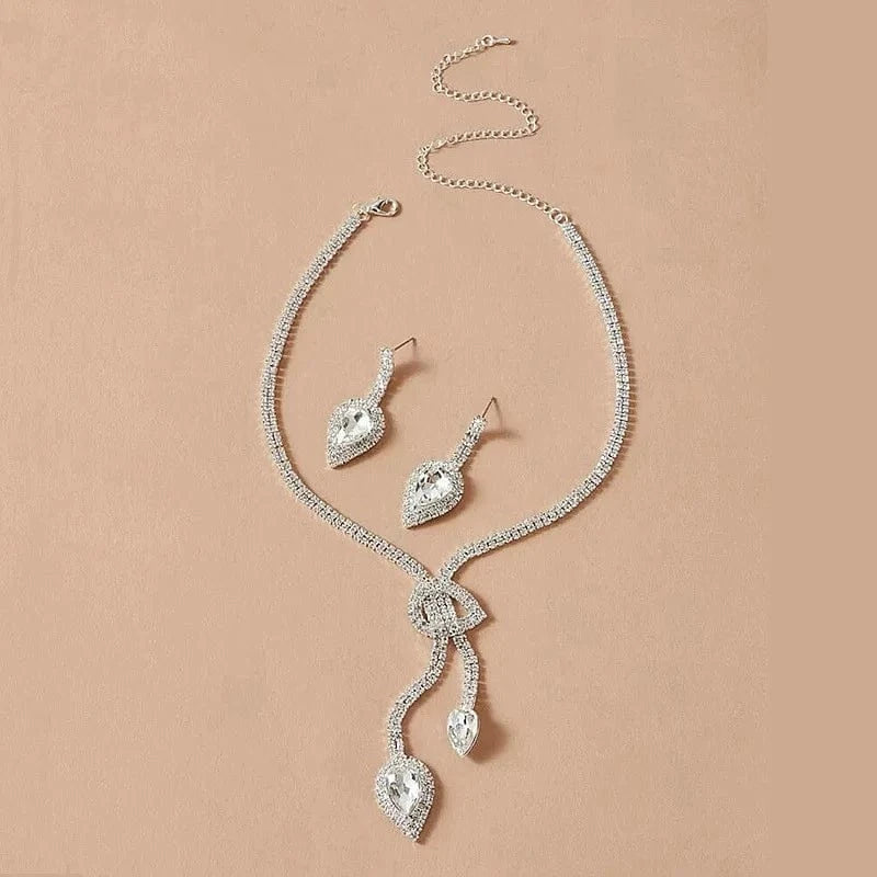 White Hoyon High quality Women Fashion Crystal Bridal Set Jewelry Bridal Wedding Jewelry Sets  rhinestone necklace earrings set women