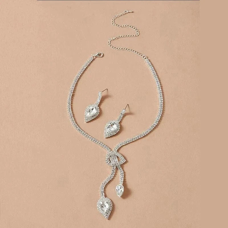 White Hoyon High quality Women Fashion Crystal Bridal Set Jewelry Bridal Wedding Jewelry Sets  rhinestone necklace earrings set women