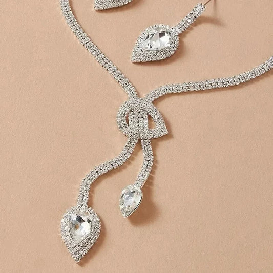 White Hoyon High quality Women Fashion Crystal Bridal Set Jewelry Bridal Wedding Jewelry Sets  rhinestone necklace earrings set women