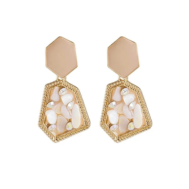 White JOYA GIFT Dangle chandelier Beige Geometric Gravel-drop Oil Statement Earrings for Women Girl