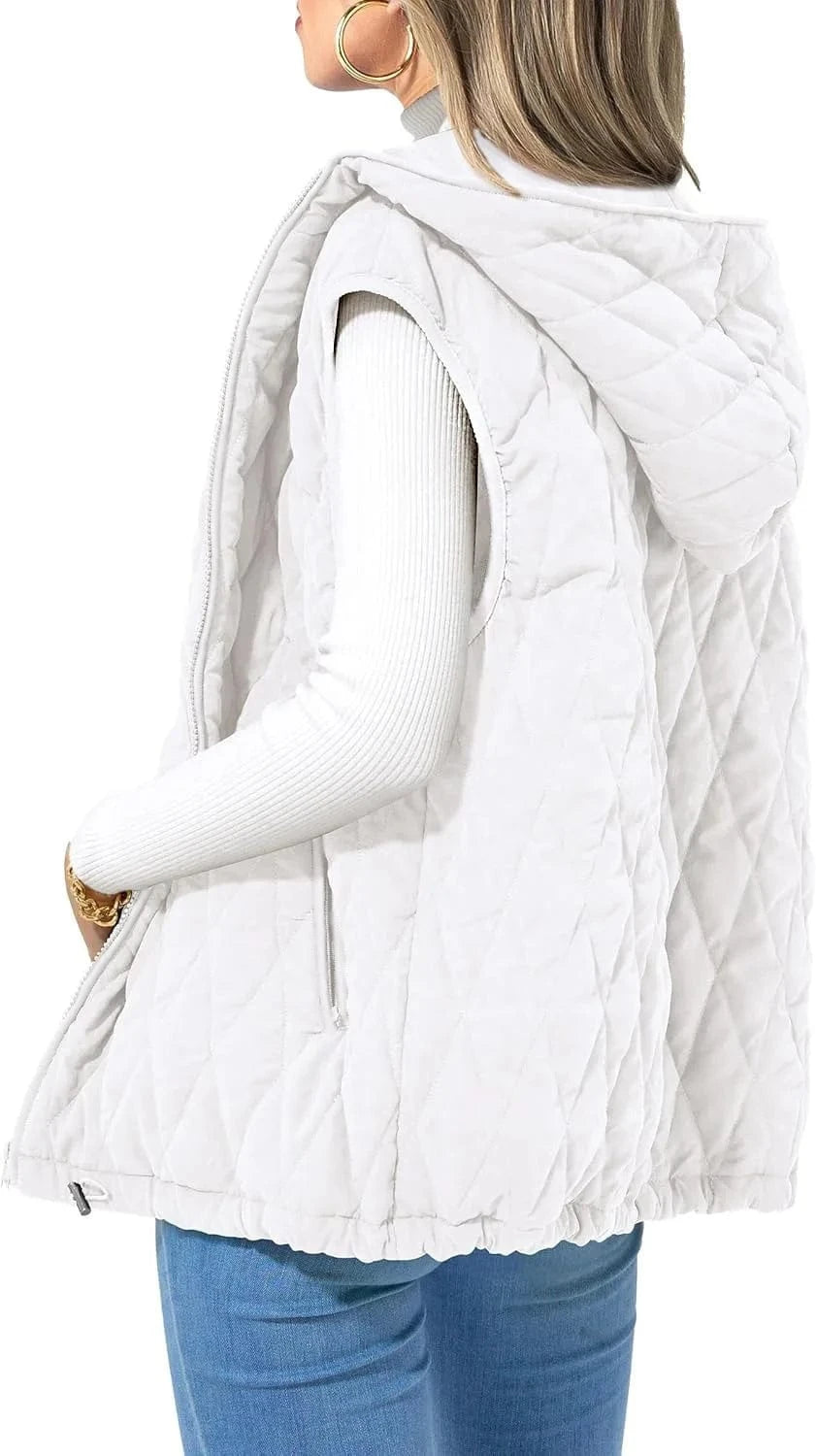 WHITE / M Europe and the United States cross-border 2024 autumn and winter new women's hooded padded vest light clip warm padded jacket ou