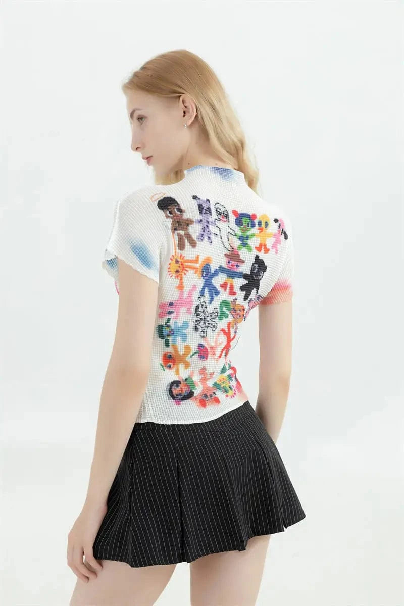 White / One Size Women's T-shirt Harajuku Korean Y2k Graphic Print Short Sleeve Tee Top Clothes Fashion Vintage Streetwear O-Neck T-shirts Summer