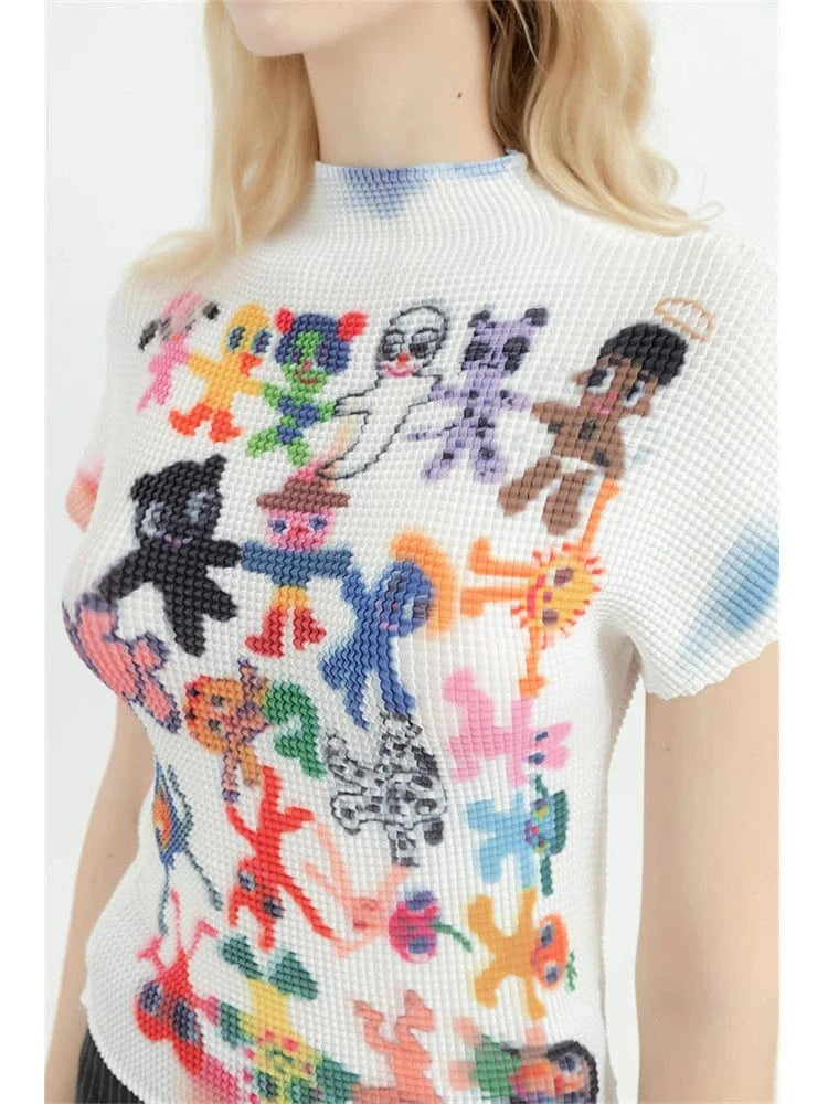 White / One Size Women's T-shirt Harajuku Korean Y2k Graphic Print Short Sleeve Tee Top Clothes Fashion Vintage Streetwear O-Neck T-shirts Summer