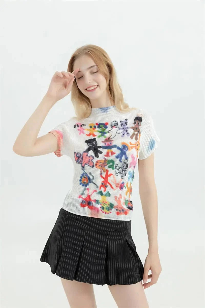 White / One Size Women's T-shirt Harajuku Korean Y2k Graphic Print Short Sleeve Tee Top Clothes Fashion Vintage Streetwear O-Neck T-shirts Summer