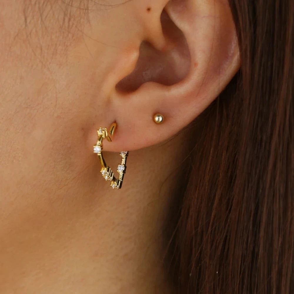 white rainbow cz hollow Heart hoop earring gold plated simple lover gift fashion women jewelry