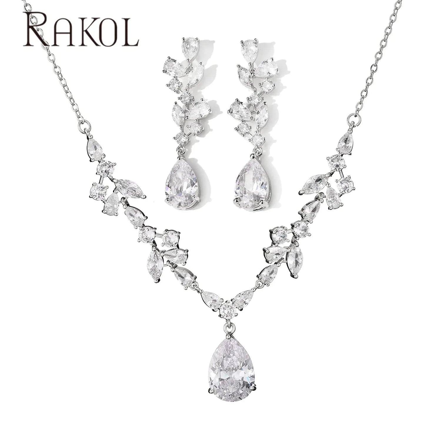 White RAKOL 2022 women Dubai gold plated earrings and necklace jewelry set women wedding luxury jewelry accessories bridal jewelry set