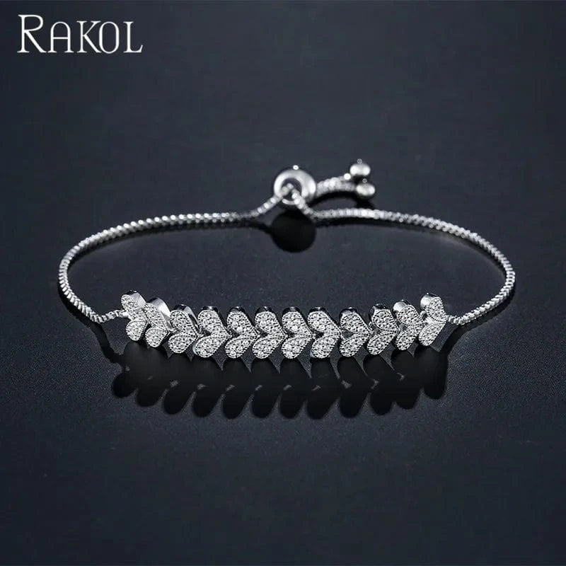 White RAKOL BP2081 Trendy Zircon Heart CZ Wholesale Fashion Jewelry For Women Zircon Platinum Plating Adjustable Bracelet