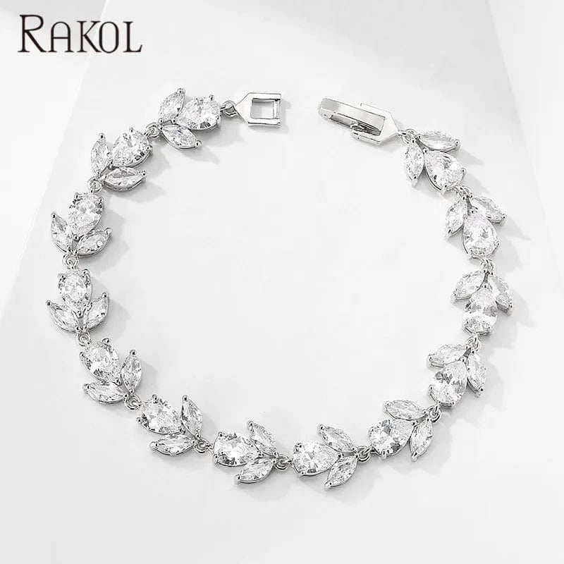 White RAKOL BP2178 Luxury fine  Designer CZ zirconia diamond bracelet girls gold bracelets jewelry women