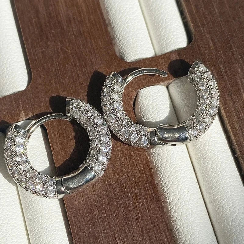 White RAKOL EL1090 Hot selling  18K Gold Plated Pave Cubic Zircon Hoop Earrings Iced Out Bling Bling CZ Hoop Earrings