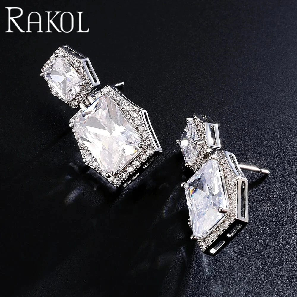 White RAKOL EP1095 2022 luxury wedding bridal earrings big gemstone earrings crystal earrings stud