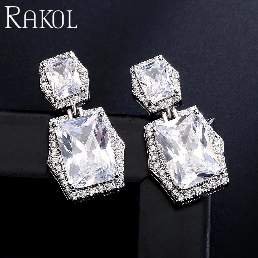 White RAKOL EP1095 2022 luxury wedding bridal earrings big gemstone earrings crystal earrings stud