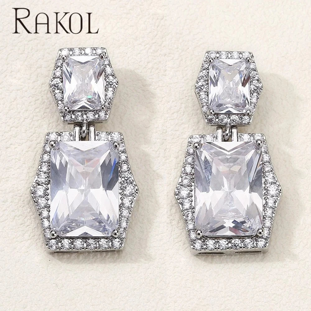 White RAKOL EP1095 2022 luxury wedding bridal earrings big gemstone earrings crystal earrings stud