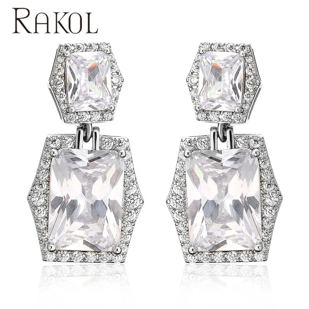 White RAKOL EP1095 2022 luxury wedding bridal earrings big gemstone earrings crystal earrings stud