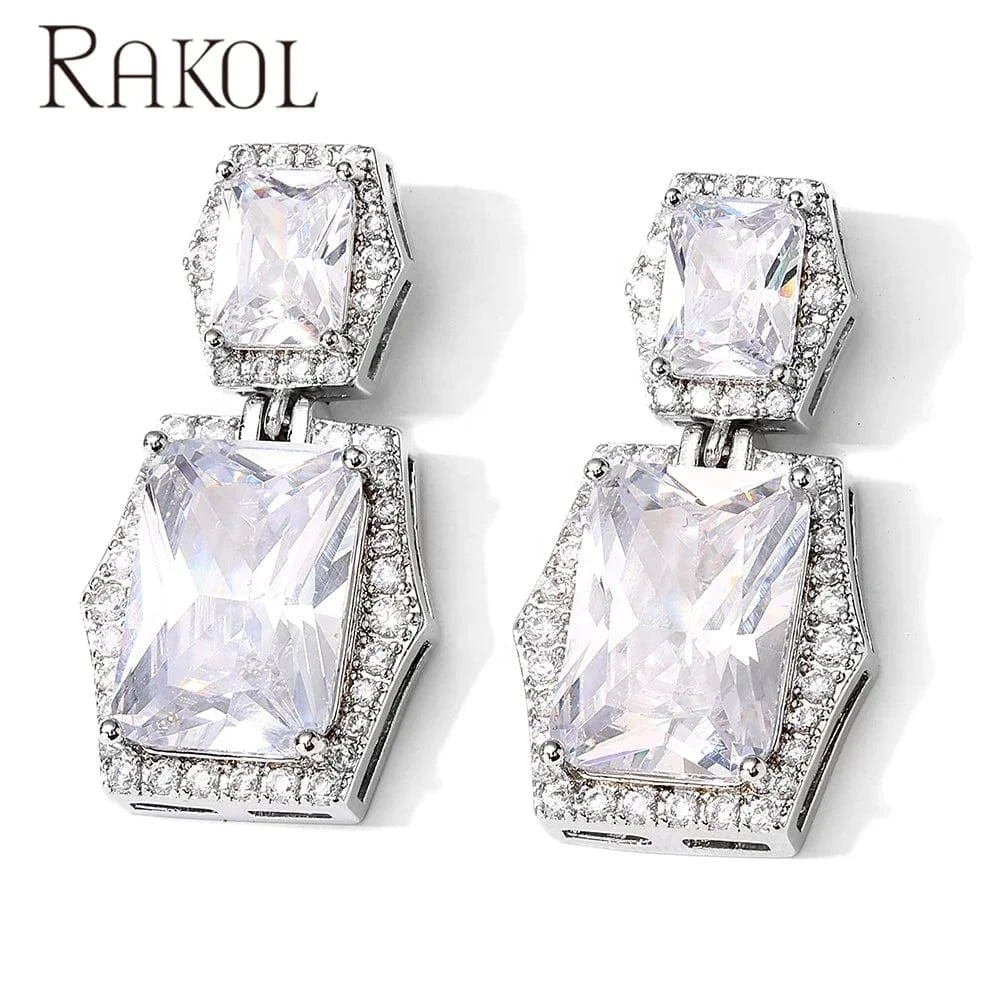 White RAKOL EP1095 2022 luxury wedding bridal earrings big gemstone earrings crystal earrings stud