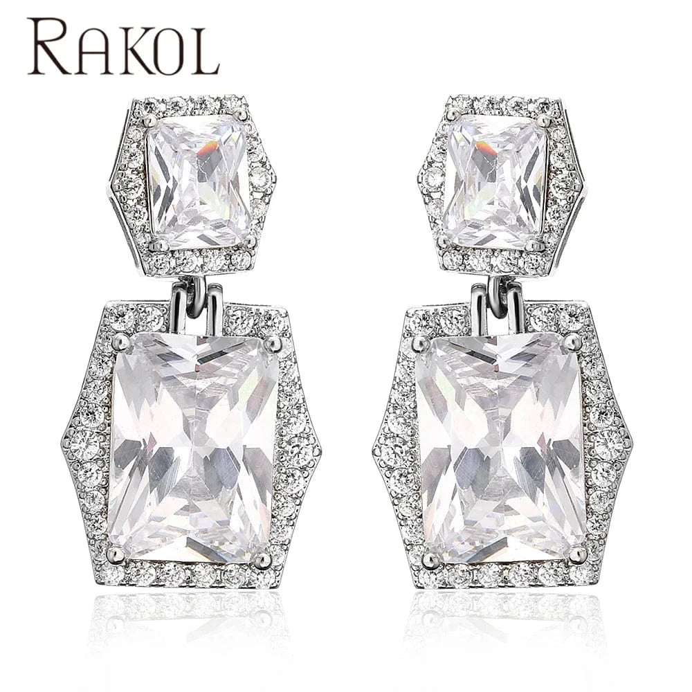White RAKOL EP1095 2022 luxury wedding bridal earrings big gemstone earrings crystal earrings stud