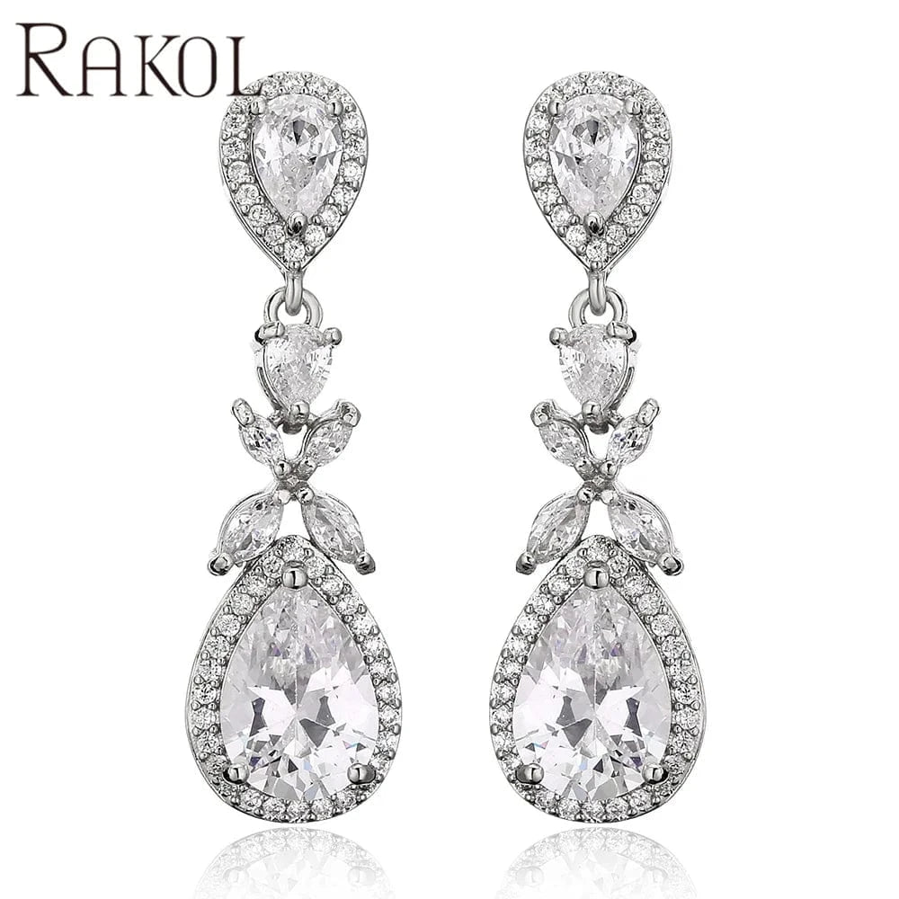 White RAKOL EP1140 2022 luxury earrings for women 18k gold high quality zircon diamond earrings water drop earrings