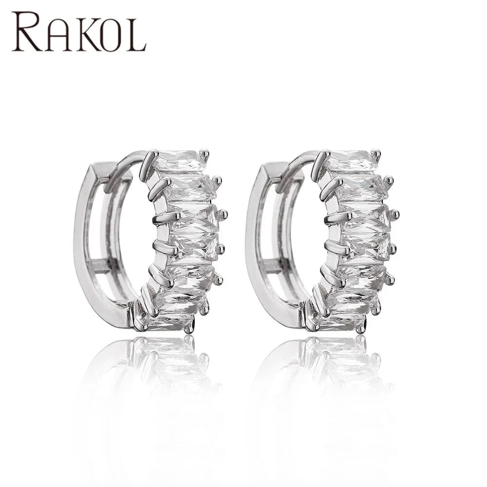White RAKOL EP1192 Fashion Jewelry Clip On Earrings Women Gold Plated C Shaped Hoop Earrings Jewelry 18 k Cubic Zirconia Cuff Earrings