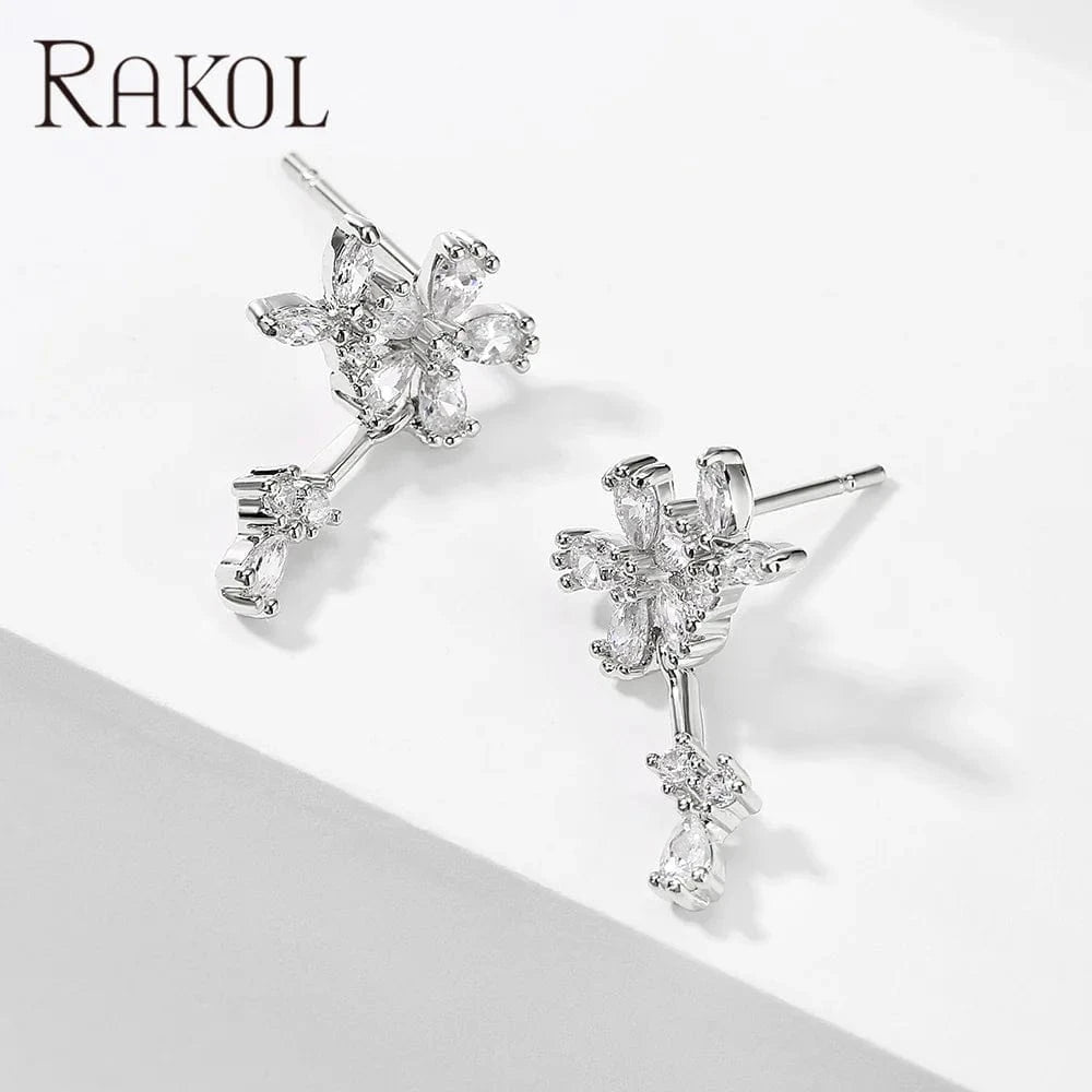 White RAKOL EP2489 2022 new women zircon inlaid gold plated small earrings party stud earrings wedding bridal luxury lucky earrings