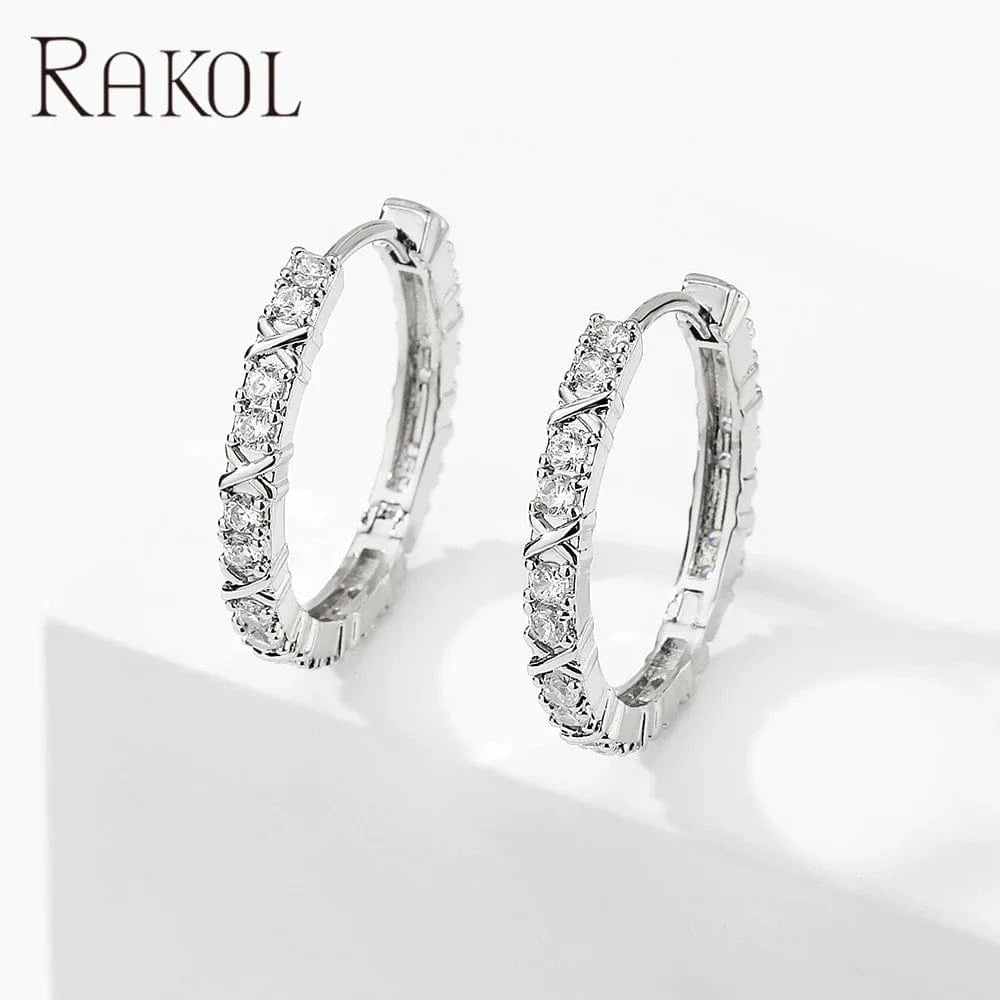 White RAKOL EP2939 luxury pattern 18 k gold plated crystal ladies wedding party hoop earrings high quality huge earrings jewelry