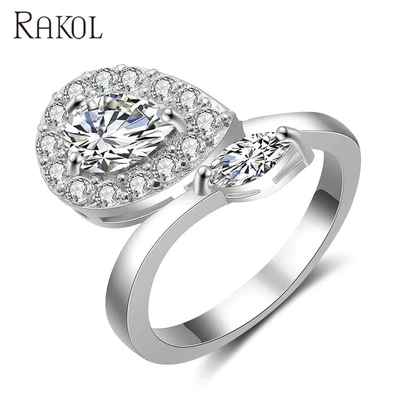 White RAKOL RP2133 new fashion design for ladies luxury 18k white gold synthetic moissanite ring