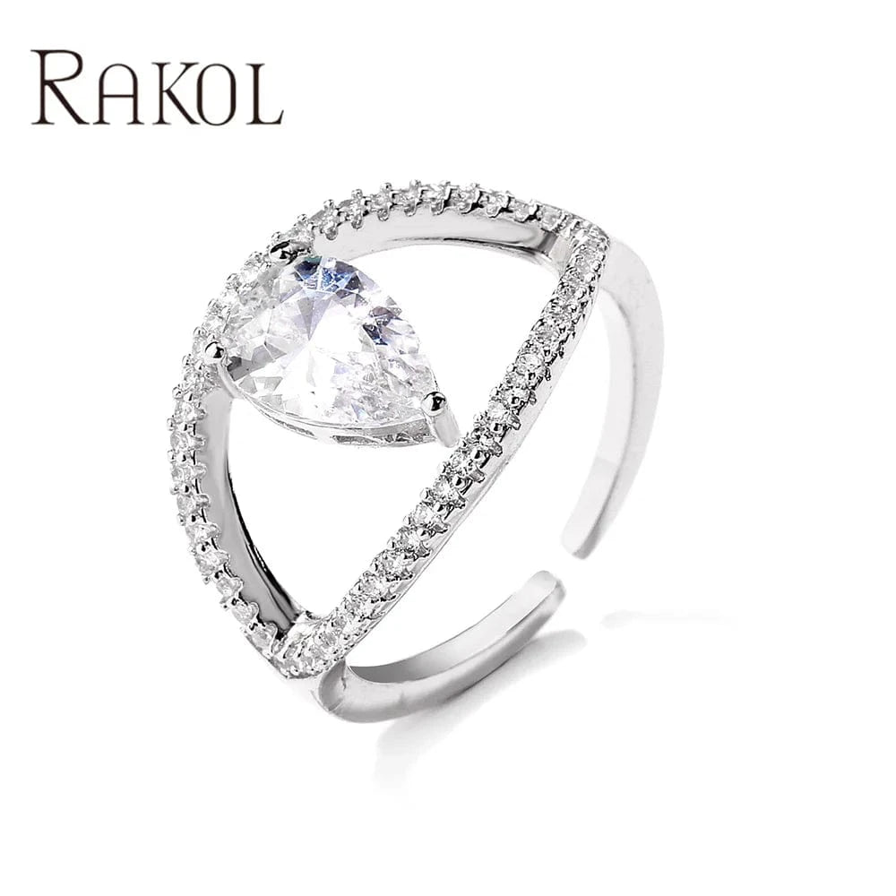 White RAKOL RP2246 designs gold open rings  diamond open ring 18 k gold jewelry CZ diamond crystal  finger ring adjustable