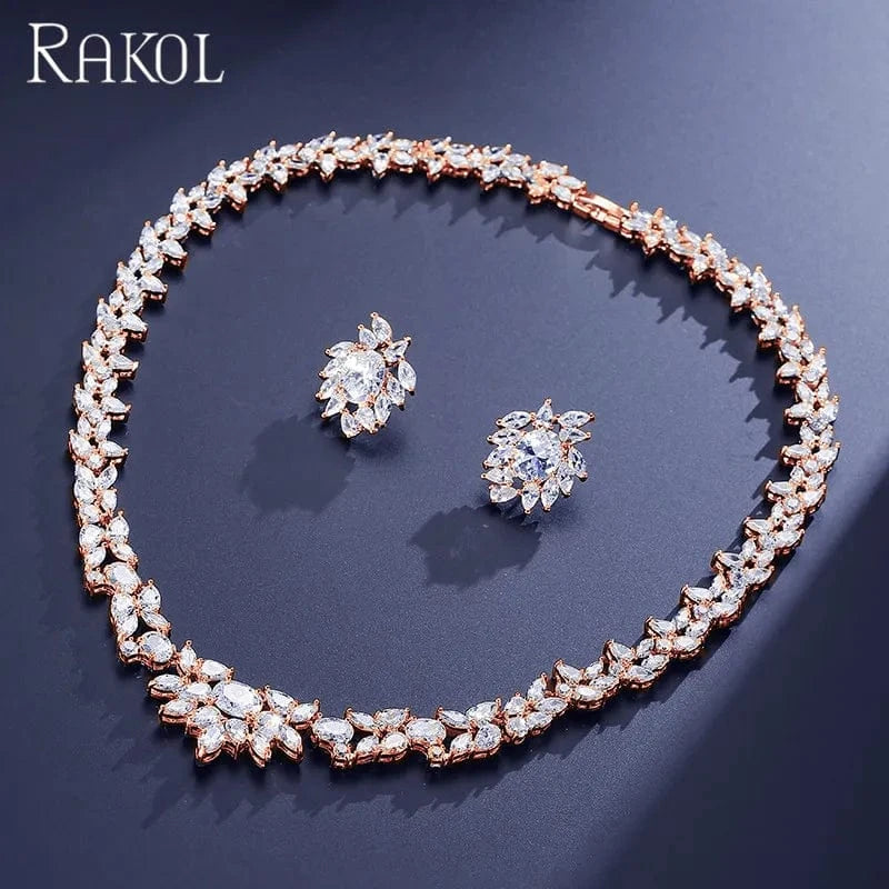 White RAKOL SP156 Luxury silver white gold plated zircon women jewelry set