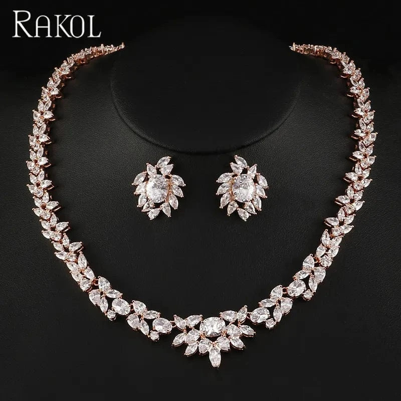 White RAKOL SP156 Luxury silver white gold plated zircon women jewelry set
