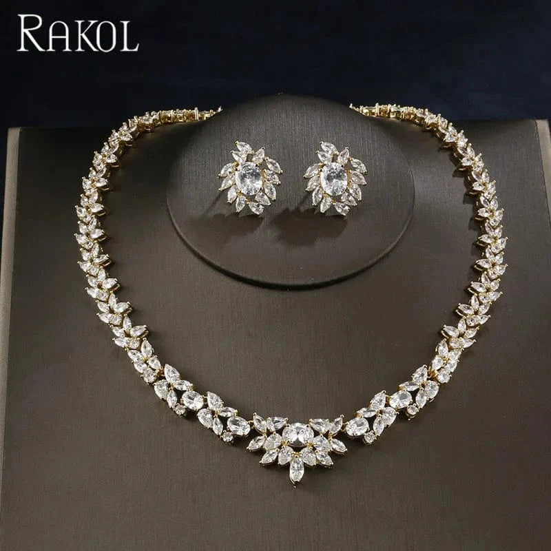 White RAKOL SP156 Luxury silver white gold plated zircon women jewelry set
