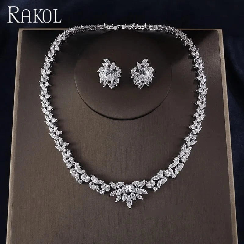 White RAKOL SP156 Luxury silver white gold plated zircon women jewelry set