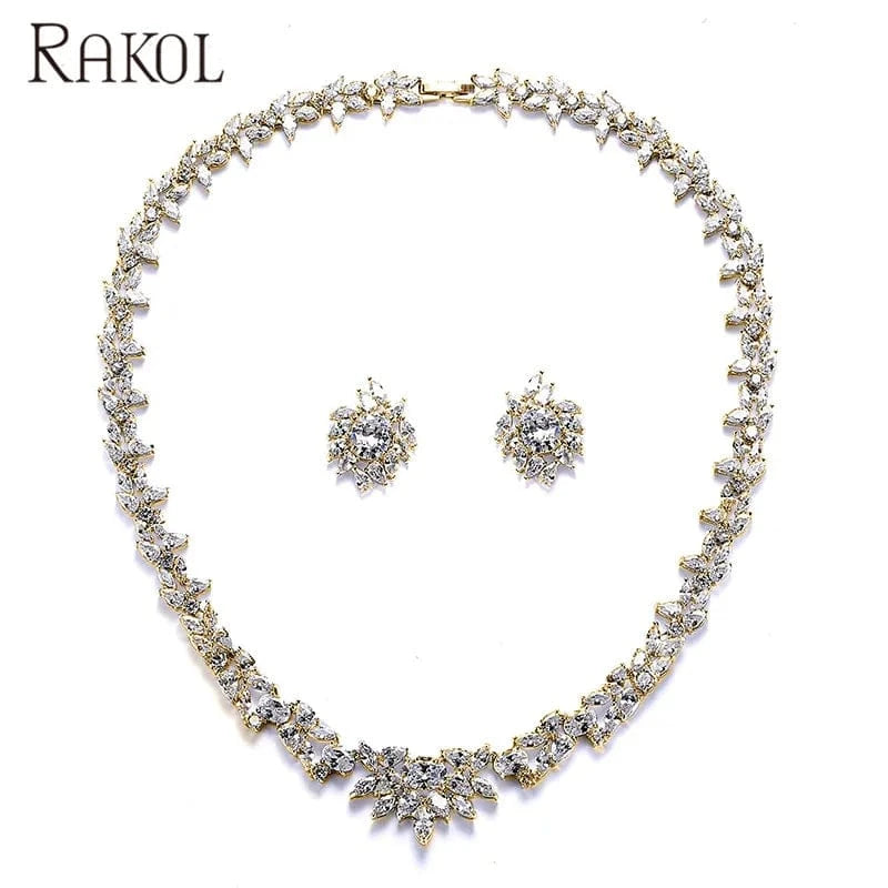 White RAKOL SP156 Luxury silver white gold plated zircon women jewelry set