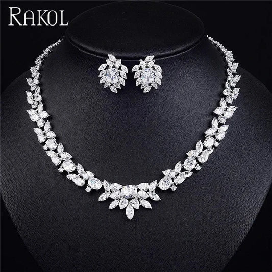 White RAKOL SP156 Luxury silver white gold plated zircon women jewelry set