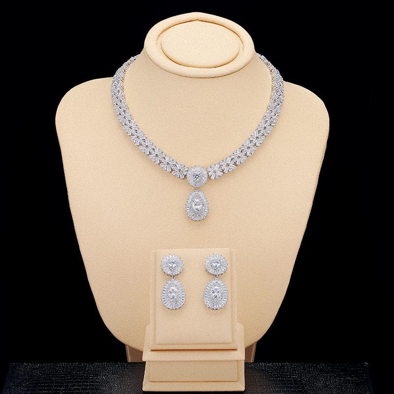 WHITE RAKOL SP232 American Style Popular Honorable Jewelry Full Inlay Crystal Zircon Water Shape Pendant Wedding Bridal Jewelry Set