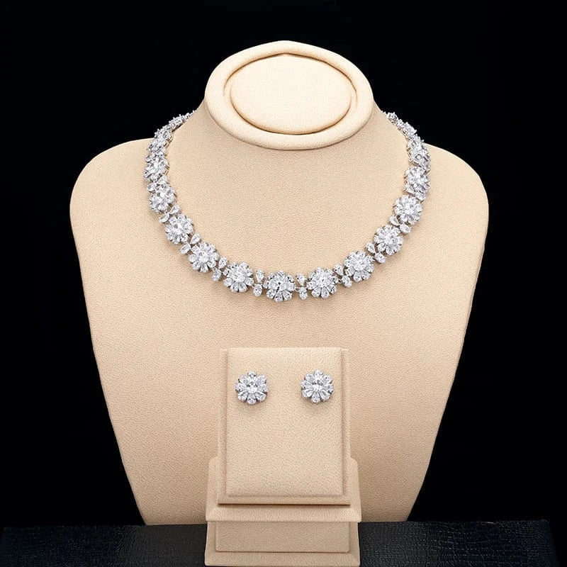 white RAKOL SP240 Luxury women color zirconia  blue  Flower Necklace Earrings jewelry Sets 18k gold plated  bridal jewelry Set