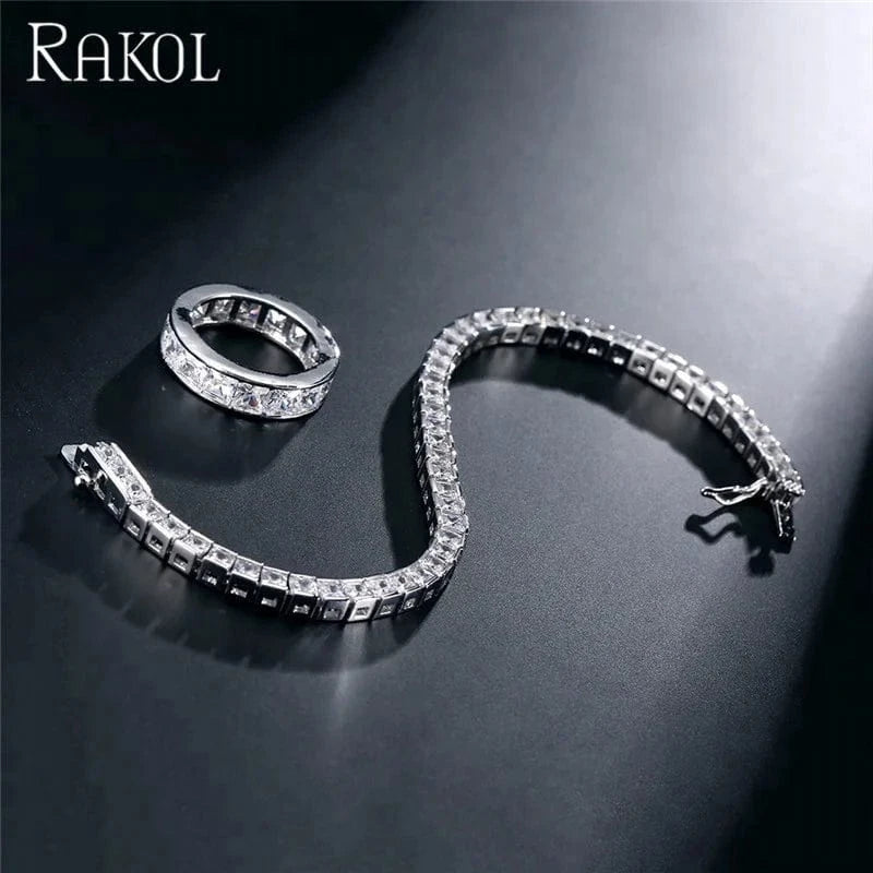 White RAKOL SP247 Wholesale Four Jewelry Set Simple Style Full Zircon Diamond Thin Necklace Set