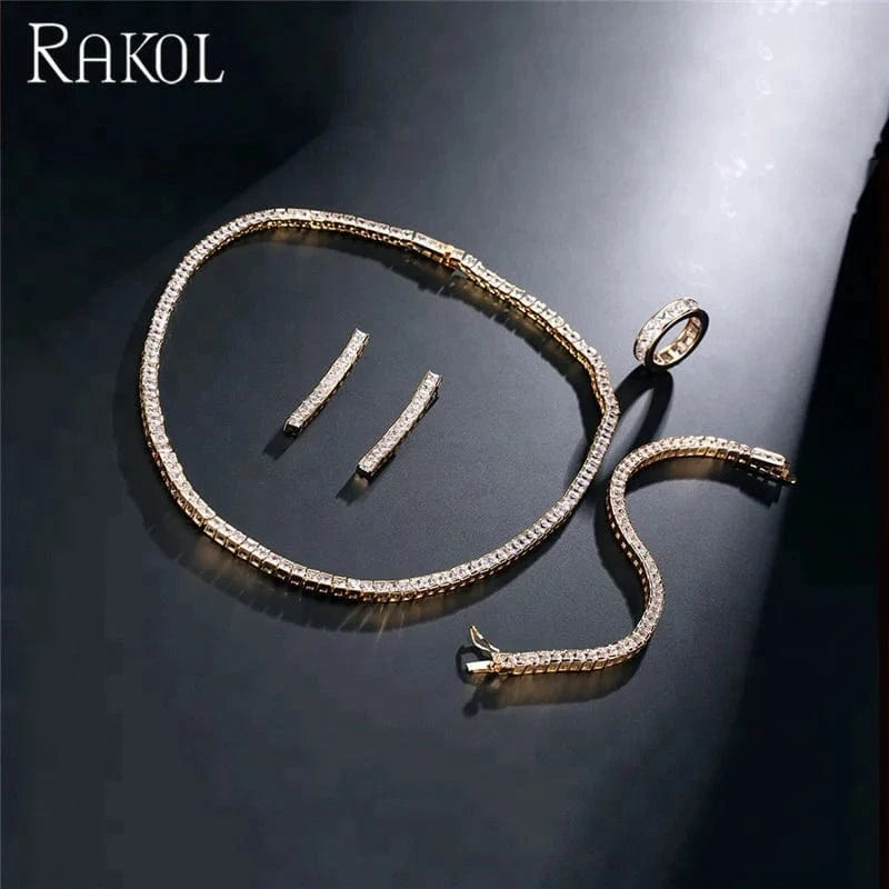 White RAKOL SP247 Wholesale Four Jewelry Set Simple Style Full Zircon Diamond Thin Necklace Set