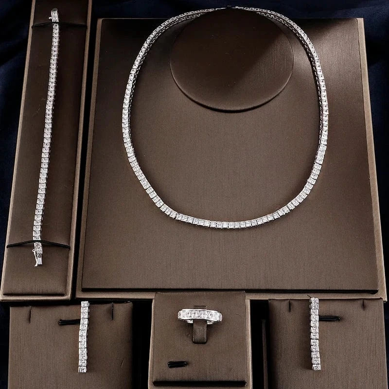 White RAKOL SP247 Wholesale Four Jewelry Set Simple Style Full Zircon Diamond Thin Necklace Set