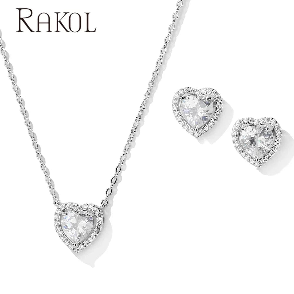 White RAKOL  SP3348 gold plated crystal heart pendant necklace and earrings jewelry sets cute earrings  necklace accessories gift