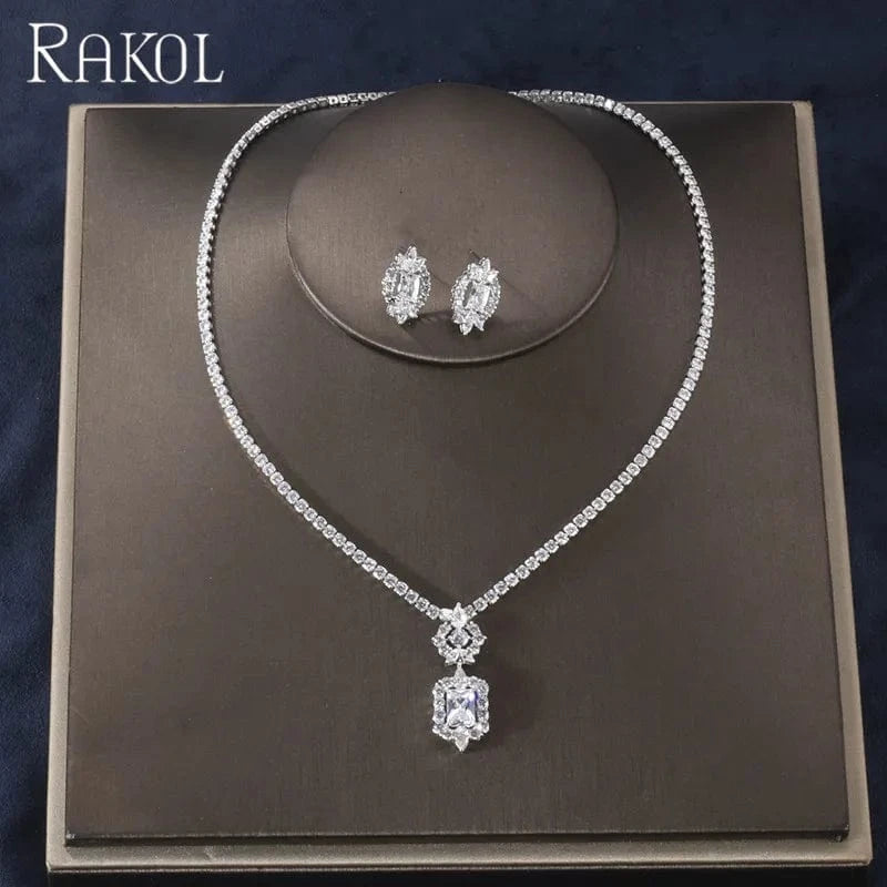 White RAKOL SP462 minimalist cubic zirconia jewelry sets necklace zirconia necklace diy custom necklace jewelry