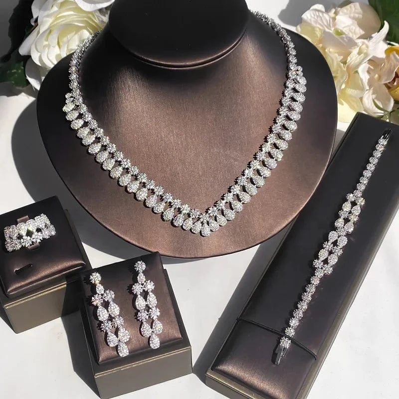 White RAKOL WSP10 Dubai Luxury Micro Insert Cubic Zircon Accessories For Wedding Party Bridal Pendant Necklace 4 pcs Jewelry Sets