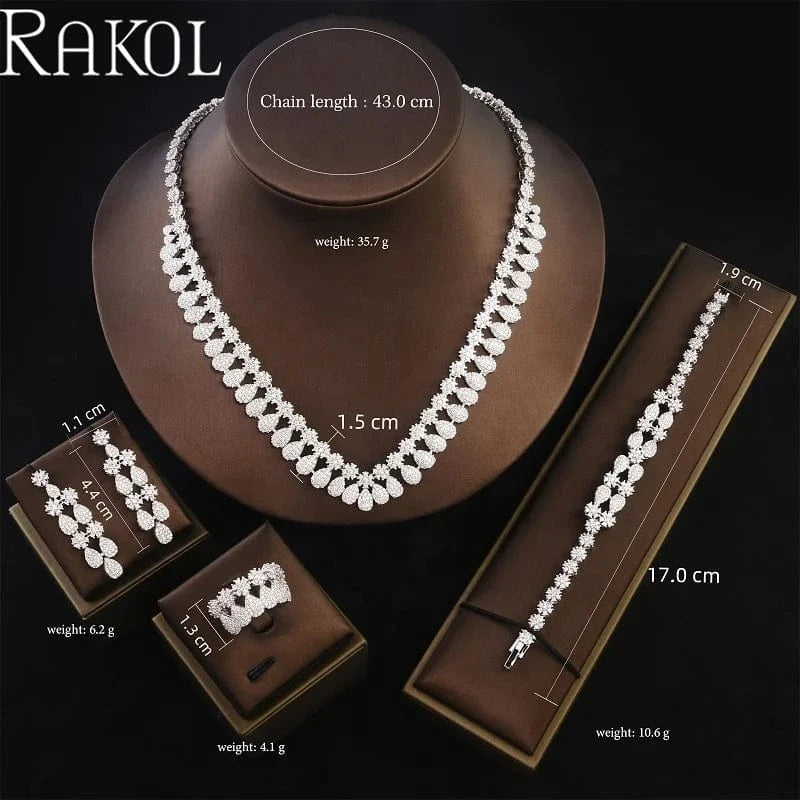White RAKOL WSP10 Dubai Luxury Micro Insert Cubic Zircon Accessories For Wedding Party Bridal Pendant Necklace 4 pcs Jewelry Sets