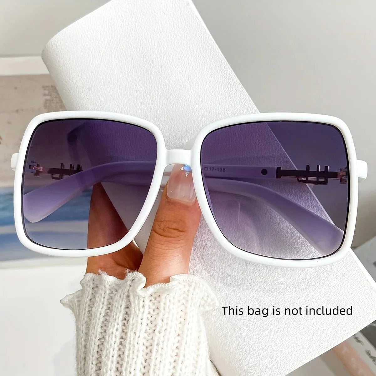 White Retro 1970s Oversized Square Fashion Glasses - Blue & Pink Gradient Lenses, Metal Frame Unisex Fashion Glasses for Women