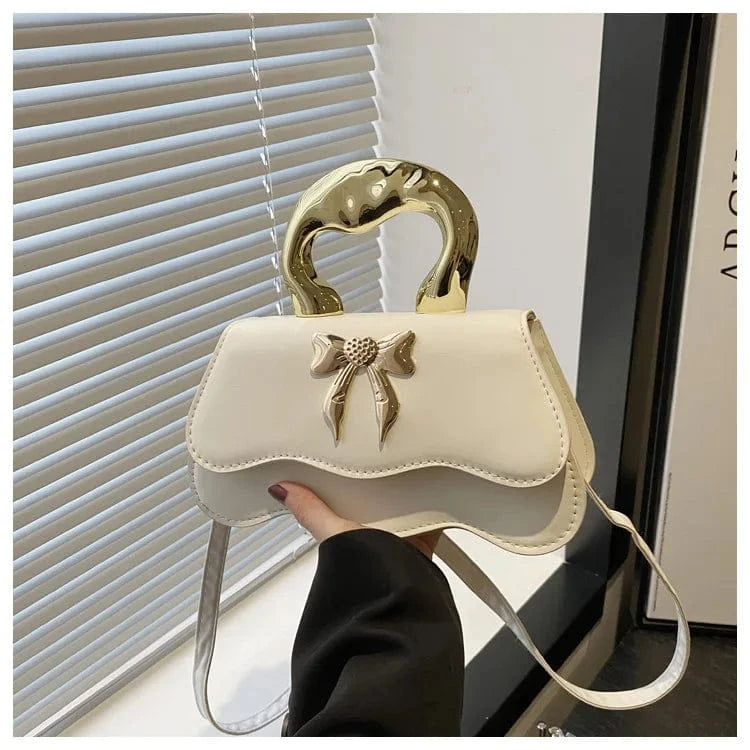 White RetroTote Bag Bow PU Leather Handbag Large Capacity Shoulder Bags Candy Color  Fashionable Crossbody Bag Droshipping Wholesale