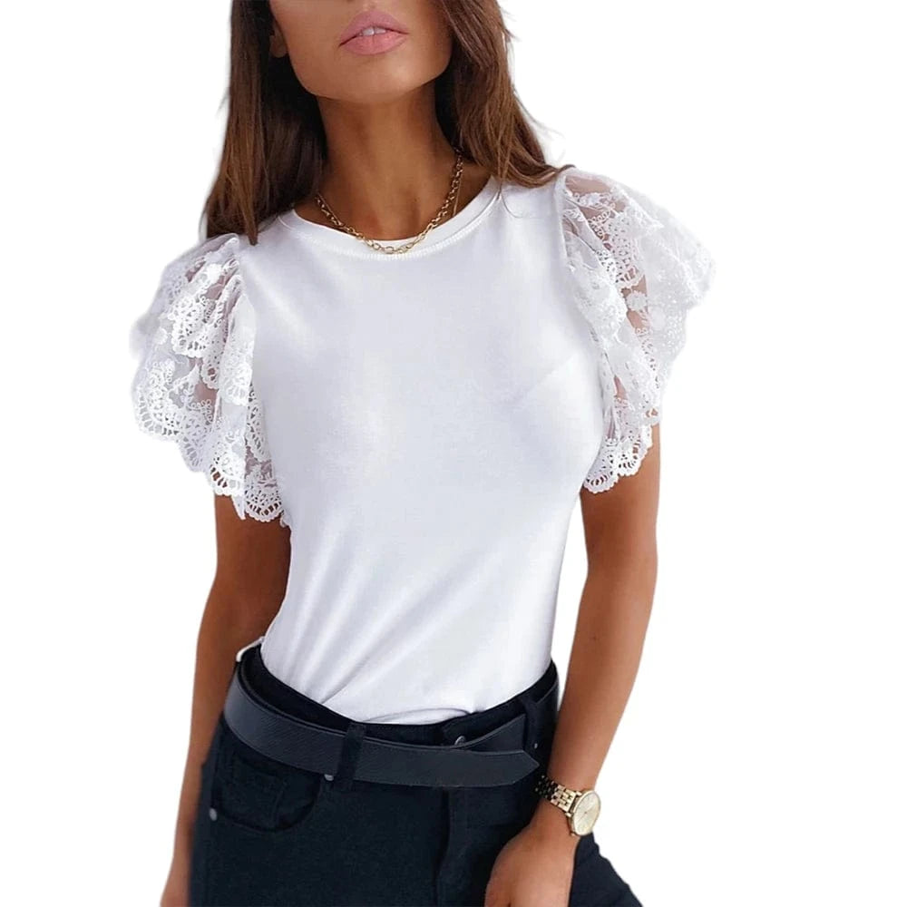 WHITE / S Short Sleeve Blouse Tops for Women Clothing 2024 Summer Casual T-shirt Tee Female Elegant Fashion Solid Sexy Korean Slim Pullove