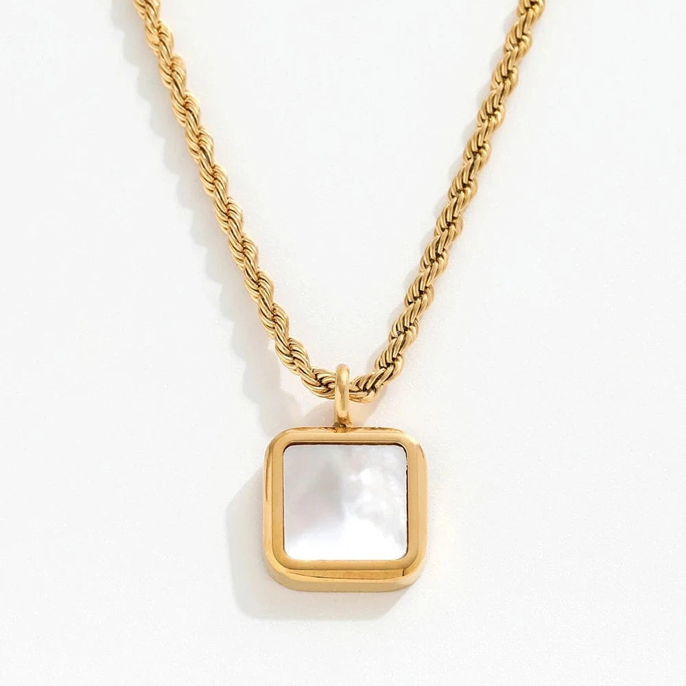 White shell Joolim Rope Chain Square Black Onyx Pendant Necklace Stainless Steel Necklace Jewelry Wholesale Drop Shipping